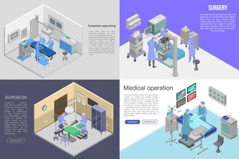 Surgeons operating banner set, isometric style Stock Illustration