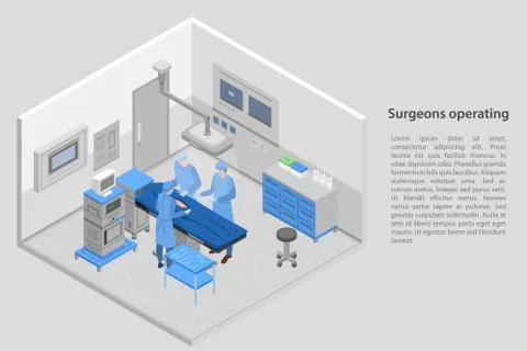 Surgeons operating concept banner, isometric style Stock Illustration