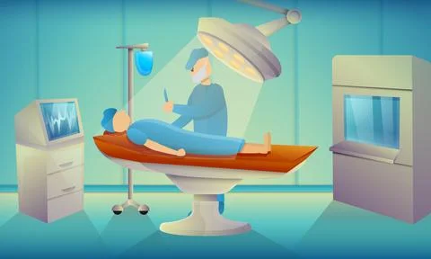 Surgeons operating room concept banner, cartoon style Stock Illustration