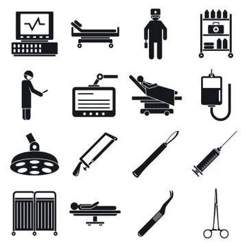 Surgeons operating tool icons set, simple style Ilustração Stock