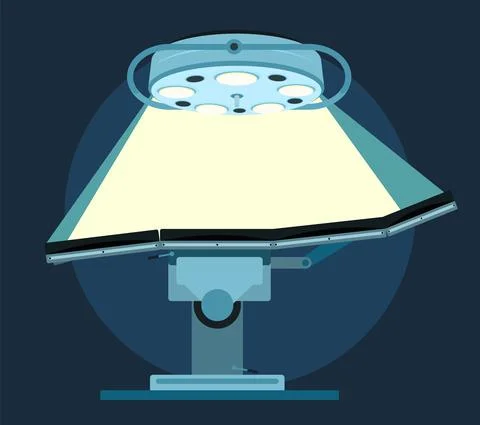 Surgeons table. With glowing lights on top. Medical operating equipment. Ambu Stock Illustration