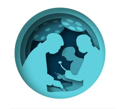 Surgeons team do surgery operation papercut vector Stock Illustration