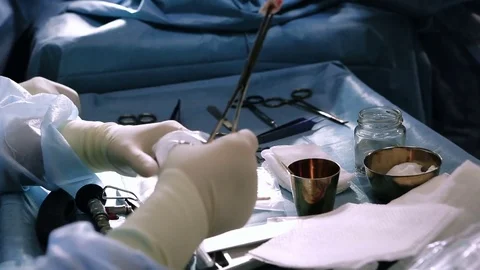 Surgeons team during operation in Surgery room. Surgeon hands with surgical tool Stockbeeldmateriaal 72737590