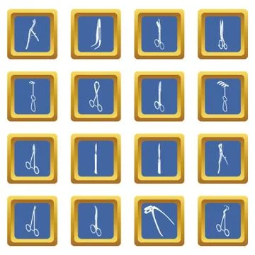 Surgeons tools icons set blue square vector Stock Illustration