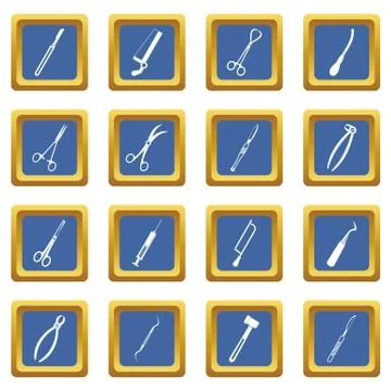 Surgeons tools icons set blue Stock Illustration