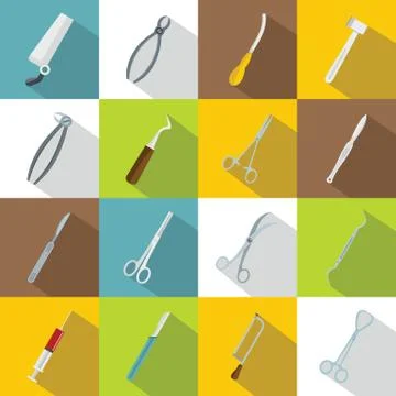 Surgeons tools icons set, flat style Stock Illustration