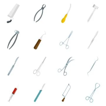 Surgeons tools icons set in flat style Stock Illustration