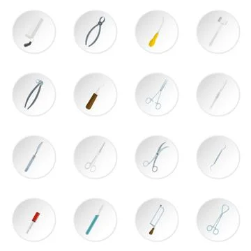 Surgeons tools icons set in flat style Stock Illustration