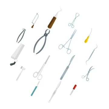 Surgeons tools icons set in flat style Stock Illustration