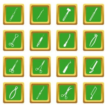 Surgeons tools icons set green Stock Illustration