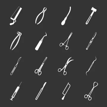 Surgeons tools icons set grey vector Stock Illustration