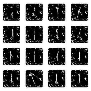Surgeons tools icons set grunge vector Stock Illustration