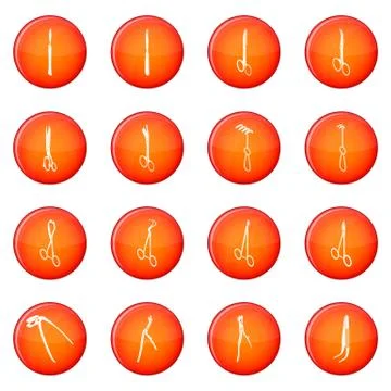 Surgeons tools icons set red vector Stock Illustration