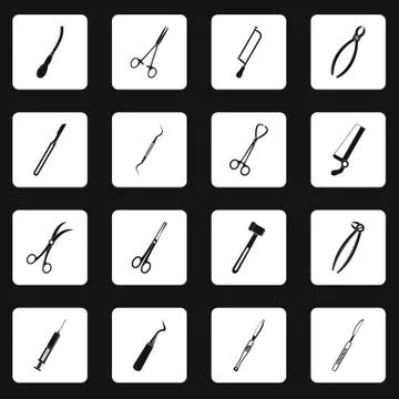 Surgeons tools icons set squares vector Stock Illustration