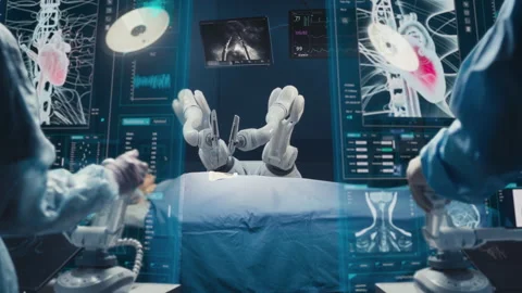 Surgeons Using Robot Arms And VFX Holographic Displays 库存影片 243907081