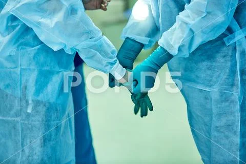 Surgeons wear sterile gloves before surgery Stock Photos