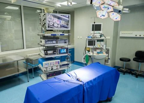 Surgery arthroscope, arthroscopy camera and probe in new and modern operating Stock Photos