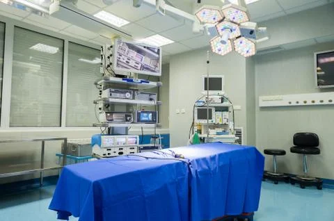 Surgery arthroscope, arthroscopy camera and probe in new and modern operating Stock Photos