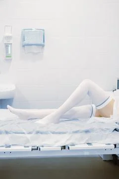 Surgery compression stockings. Empty interior operating room and modern Stock Photos