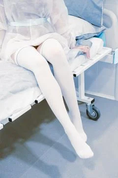 Surgery compression stockings. Empty interior operating room and modern Stock Photos