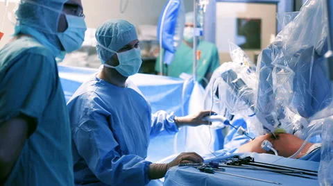 Surgery in the operating robotic technology Stock Footage 64553055