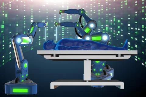 Surgery performed by robotic arm 3d rendering Illustrazione stock
