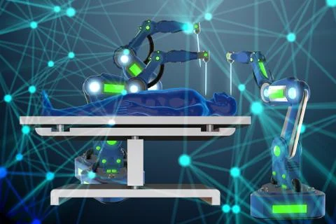 Surgery performed by robotic arm 3d rendering Stock Illustration