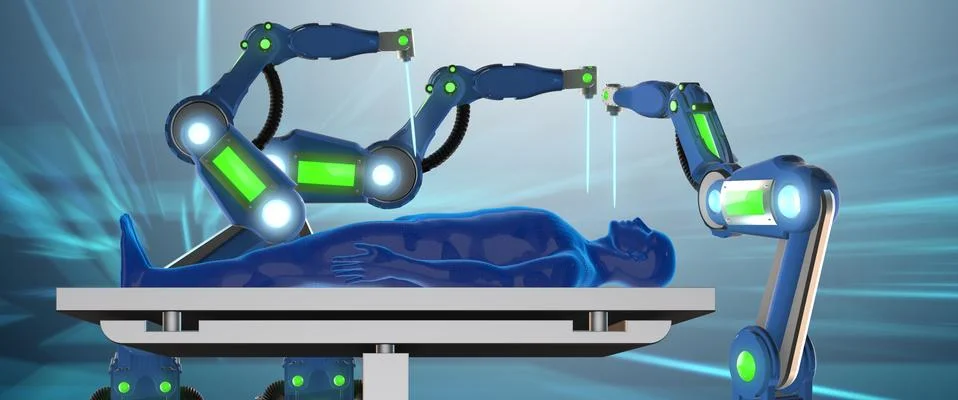 Surgery performed by robotic arm Stock Illustration