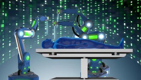 Surgery performed by robotic arm Illustrazione stock