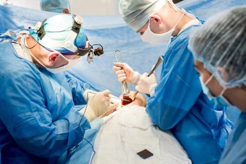 Surgery to remove the breast and replace it with an implant. Foto stock