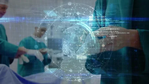Surgery starting, preparing right surgeon donning gloves, wiping cloth in OR in Stock Footage 332281535