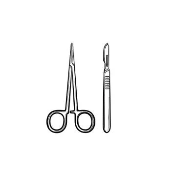 Surgery tools hand drawn outline doodle icon. Stock Illustration