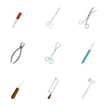 Surgery tools icon set, flat style Stock Illustration