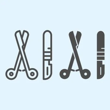 Surgery tools line and solid icon. Medical instruments, scissors and scalpel Stock Illustration