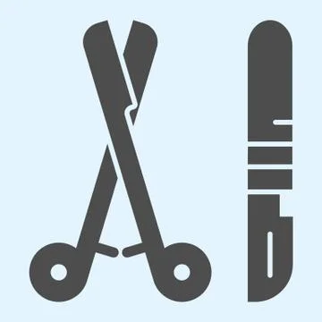 Surgery tools solid icon. Medical instruments, scissors and scalpel. Health care Stock Illustration