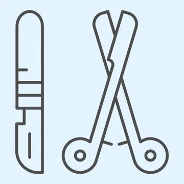 Surgery tools thin line icon. Medical instruments, scissors and scalpel. Health Stock Illustration