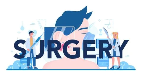 Surgery typographic header. Doctor performing medical operations Ilustração Stock