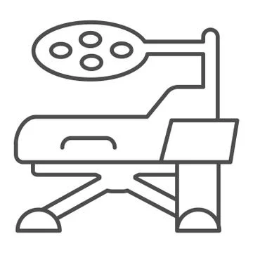 Surgical bed thin line icon. Hospital bed with lamp vector illustration isolated Illustrazione stock