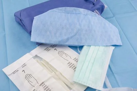 Surgical clothes folded on the table Stock Photos