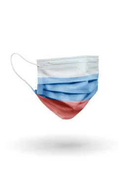 Surgical face mask with pattern flag Russia isolated on white background. Stock Photos