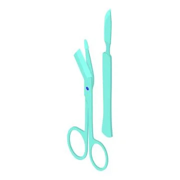 Surgical instrument icon isometric vector. Metallic medical scissors and scalpel Stock Illustration