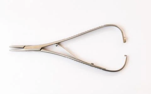 Surgical instruments and tools including , forceps and tweezers White backgro Foto stock