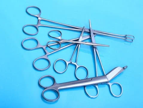 Surgical instruments and tools on table for a surgery Stock Photos