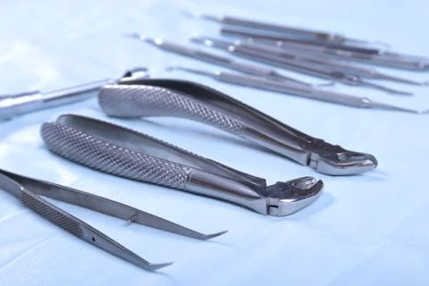 Surgical instruments and tools on table for a surgery Stock Photos