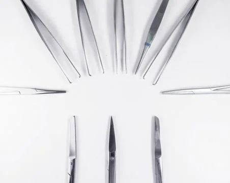  surgical instruments arranged in a pattern 2 surgical Scissors arranged i... Stock Photos