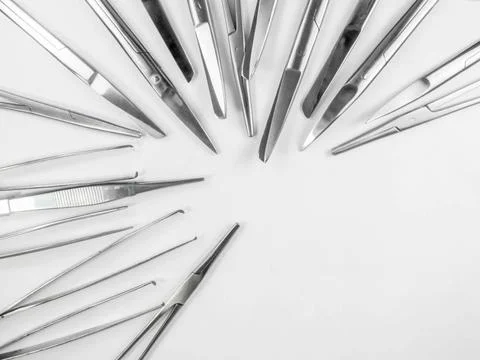  surgical instruments arranged in a pattern 2 surgical Scissors arranged i... Stock Photos
