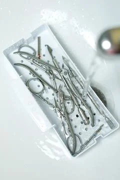 Surgical Instruments Being Washed for Sterilization Stock Photos