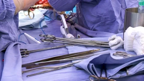 Surgical instruments during surgery. Close-up Stock Footage 147597915