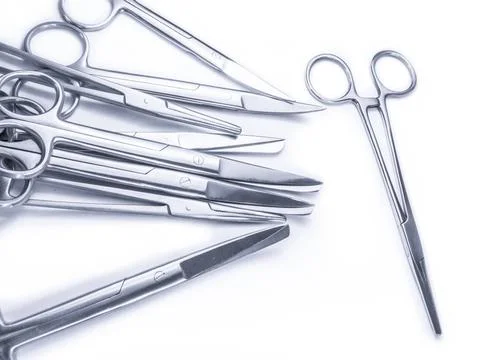  surgical instruments not arranged in a pattern isolated surgical Scissors... Stock Photos