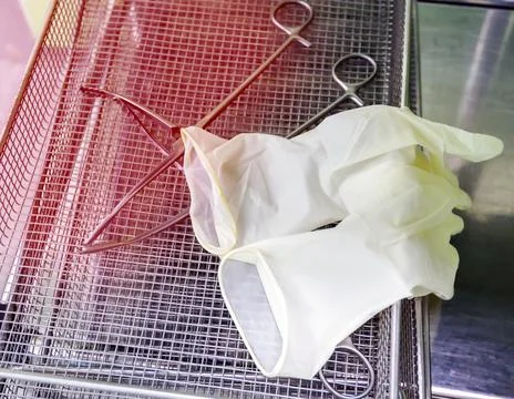 Surgical instruments in operating room on table. Stock Photos